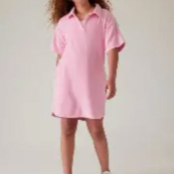 New Athleta Girl Terry Cloth Soft Pink Short Sleeve Shirt Dress M 8 10 Pockets - Picture 1 of 11